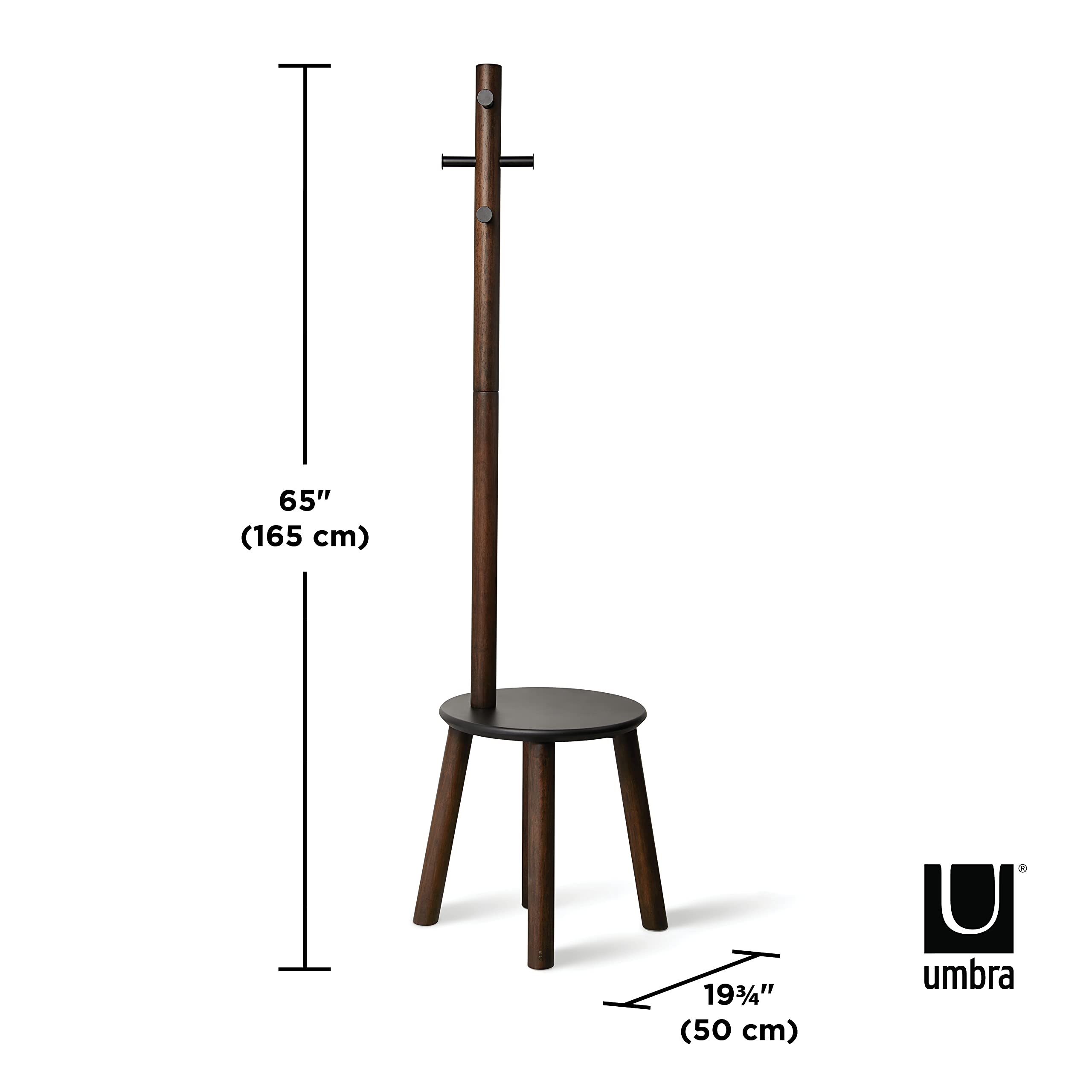 Umbra Pillar Coat Rack, Stool, Black/Walnut