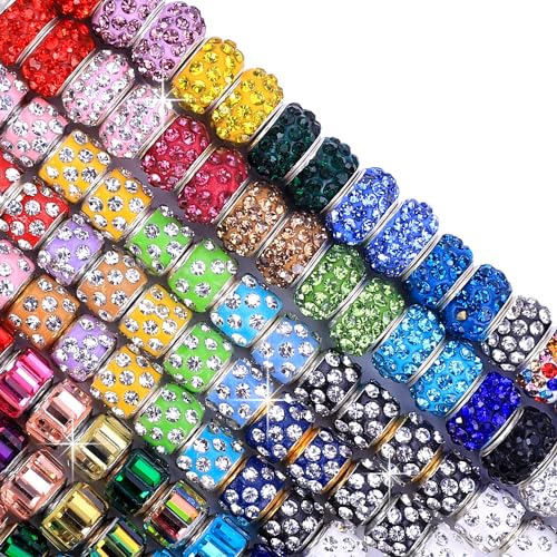 Aipridy 30 Pcs Lucky Beads Lover Pearls and Glass Rhinestones Amber Beads, Large Hole Spacer Beads European Craft Beads fit DIY Charms Bracelet Jewelry Making (Silver core+3 rows bicolor rhinestone)