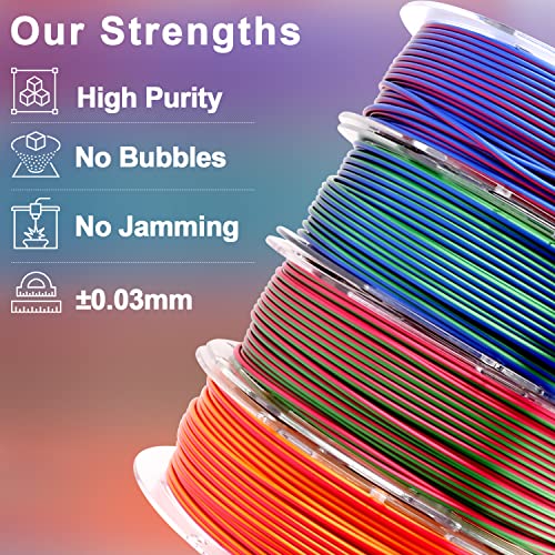 AMOLEN Silk PLA 3D Printer Filament Bundle, Shiny Multicolor Rainbow PLA Filament 1.75mm Pack, Fast Color Change PLA 3D Printing Filament for Most FDM 3D Printer, 200g X 4 Spools