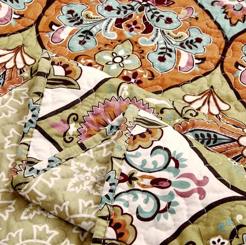 DaDalogy Bohemian Quilted Throw Blanket – Reversible Floral Paisley, Soft for Couch & Bed Throw/Lap Throw– Salmon, Blue, Pink – 50x60 inches