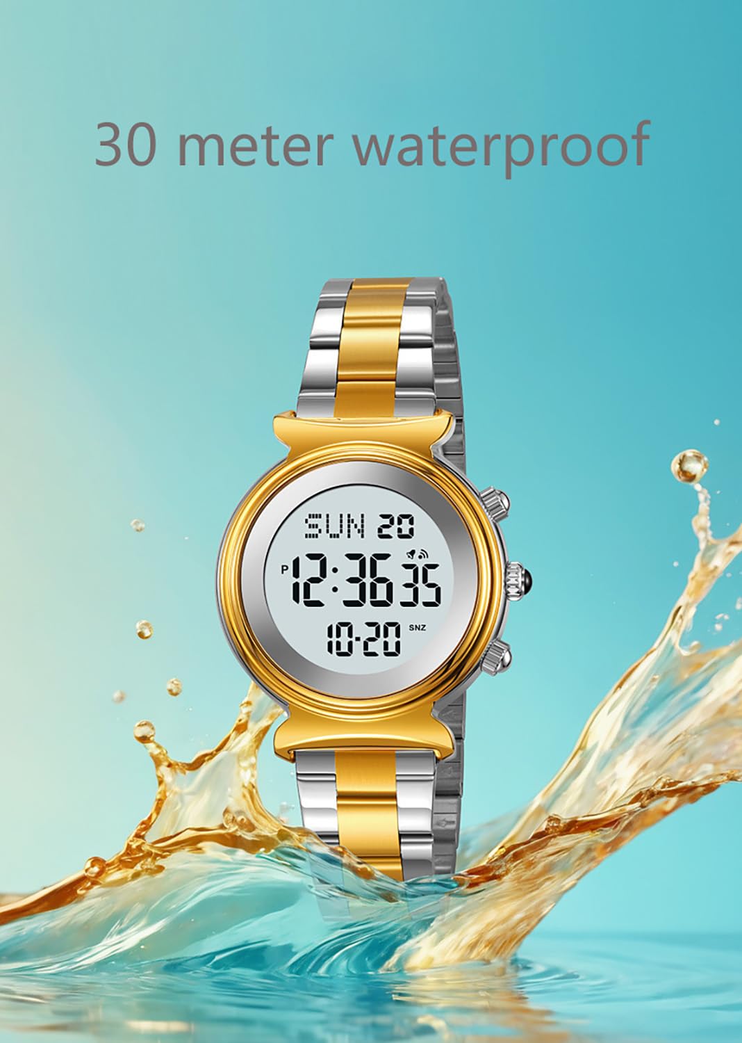 BESTKANG Women's Digital Watch - Stainless Steel, Gold, Waterproof, Dual Time, Date Watch - Women's Business Watch