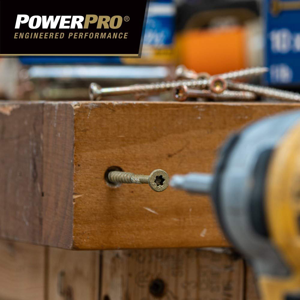 Power Pro Premium Exterior Wood Screws, 9 x 3", 5 lb Bucket of Screws, Exterior Epoxy Coated, Bronze, 417 Pieces