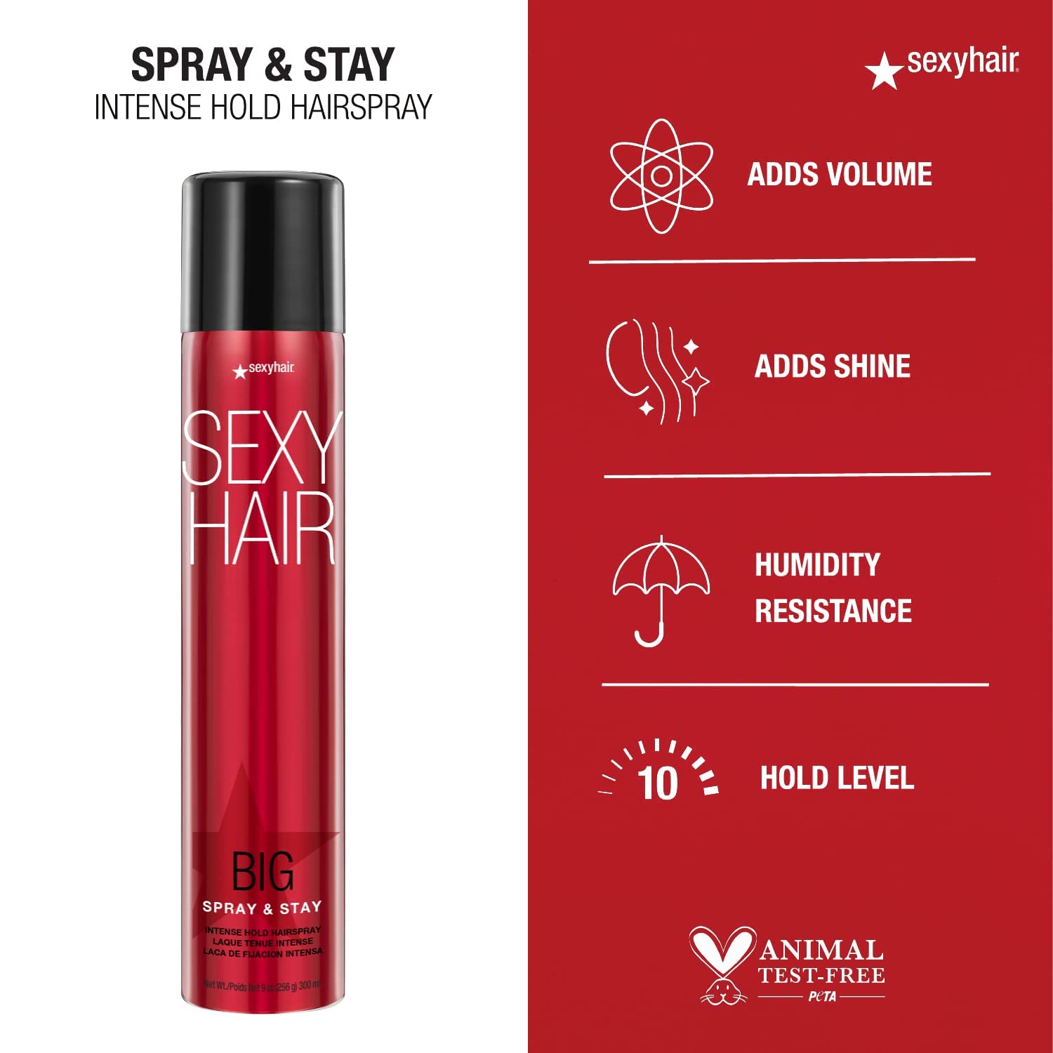 SexyHair Big Spray & Stay Intense Hold Hairspray, 9 Oz | Extreme Hold and Shine | Up to 72 Hour Humidity Resistance | All Hair Types