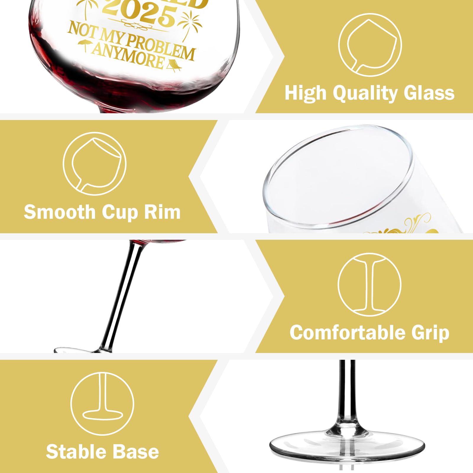 Retirement Wine Glasses for Women, Retirement Gifts for Woman 2025, Cool Happy Retired Party Decorations Not My Problem Anymore, for Her Coworker Mom Grandma Sister Woman Boss Colleague 20 Oz