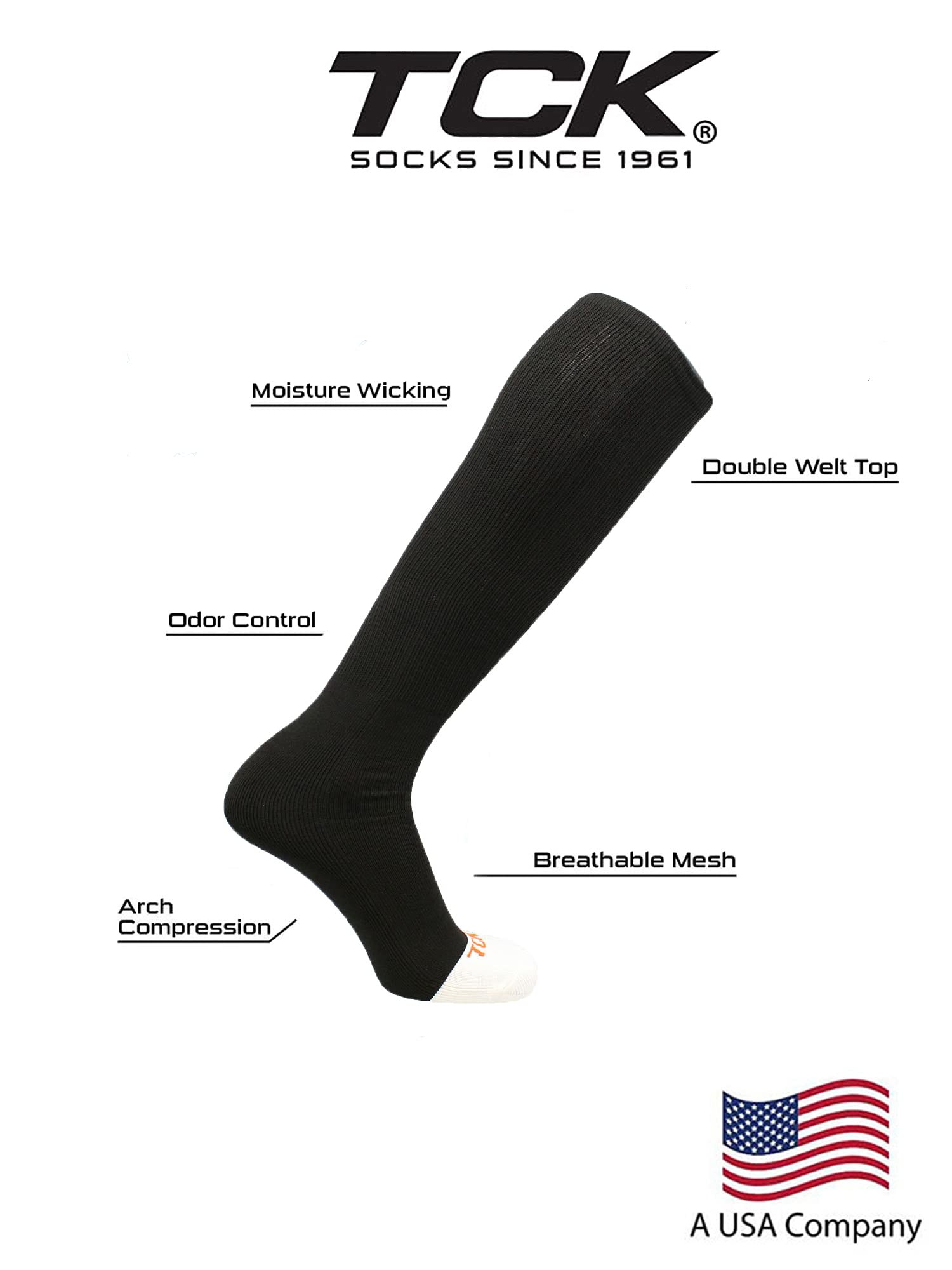 TCK Prosport Performance Tube Socks (Black, Small)
