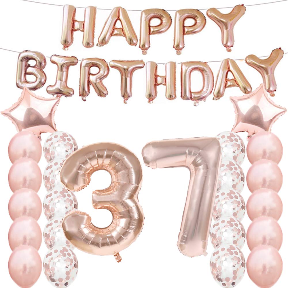 37th Birthday Decorations Party Supplies,37th Birthday Balloons Rose Gold,Number 37 Mylar Balloon,Latex Balloon Decoration,Great Sweet 37th Birthday Gifts for Girls,Photo Props