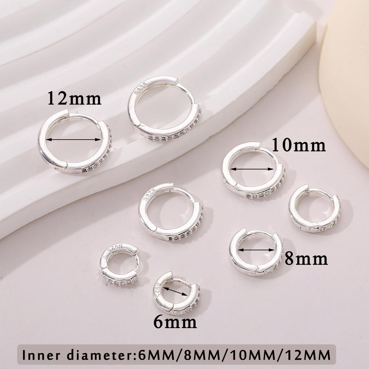 FENBORY 4 Pcs Small Silver Hoop Earrings Set Lightweight Cubic Zirconia Cuff Huggie Earrings Mini Hoops Cartilage Earring Multiple Piercing Jewelry Gifts for Women Girls
