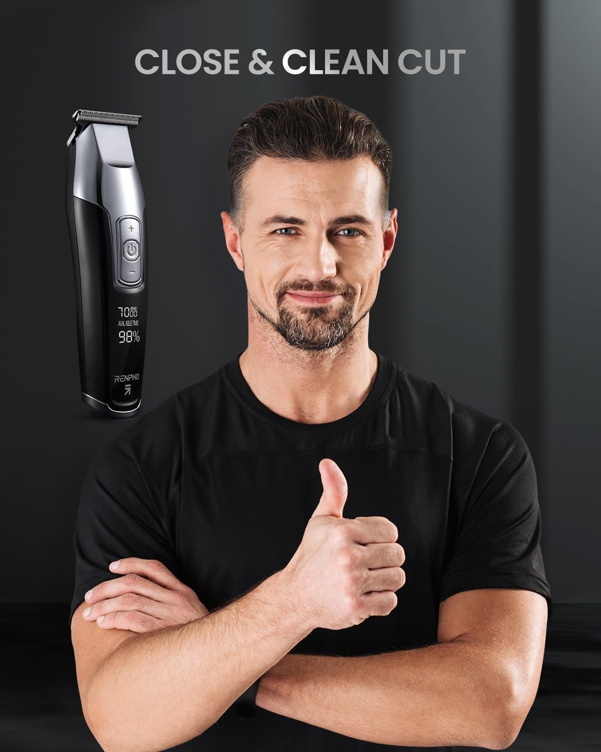RENPHO Cordless Hair Clippers for Men, Beard Trimmer with LED Display, 4-Speed Hair Trimmer for Men, 0.15mm Professional Barber Clippers, Hair Cutting Kit, 100-240V for Global Travel