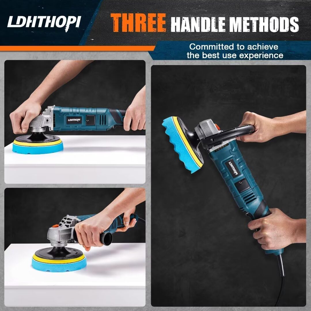 LDHTHOPI Buffer Polisher, 1600W 7 Inch/6 Inch Rotary Buffer Polisher Waxer, 7 Variable Speed 1000-3500 RPM, Detachable Handle for Car, Boat Sanding, Polishing, Waxing