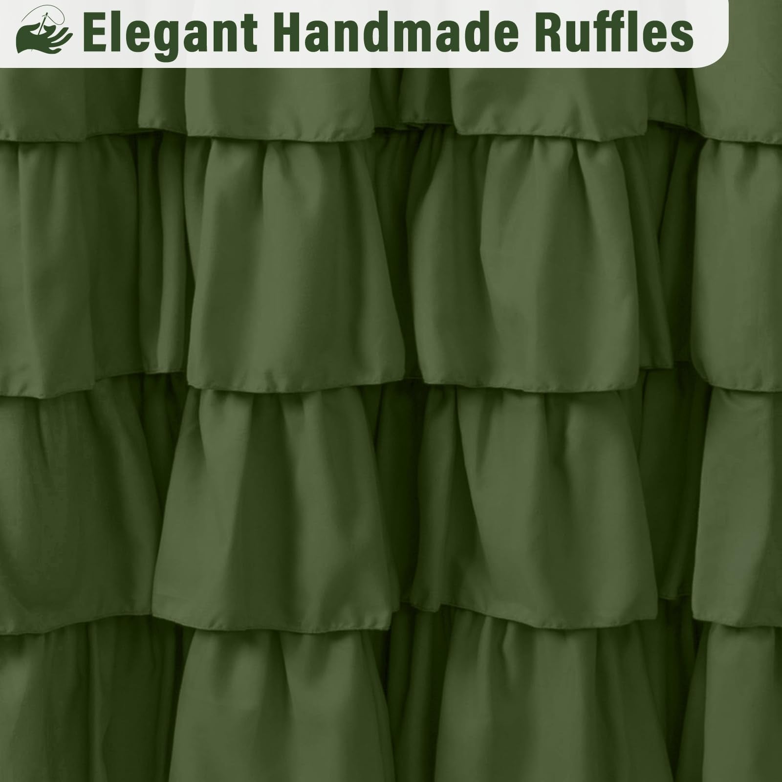 Seasonwood Sage Green Shower Curtain for Bathroom Cute Ruffle Shower Curtain 72 X 72 Inches Farmhouse Shower Curtains with Buttons & Green Ruffles