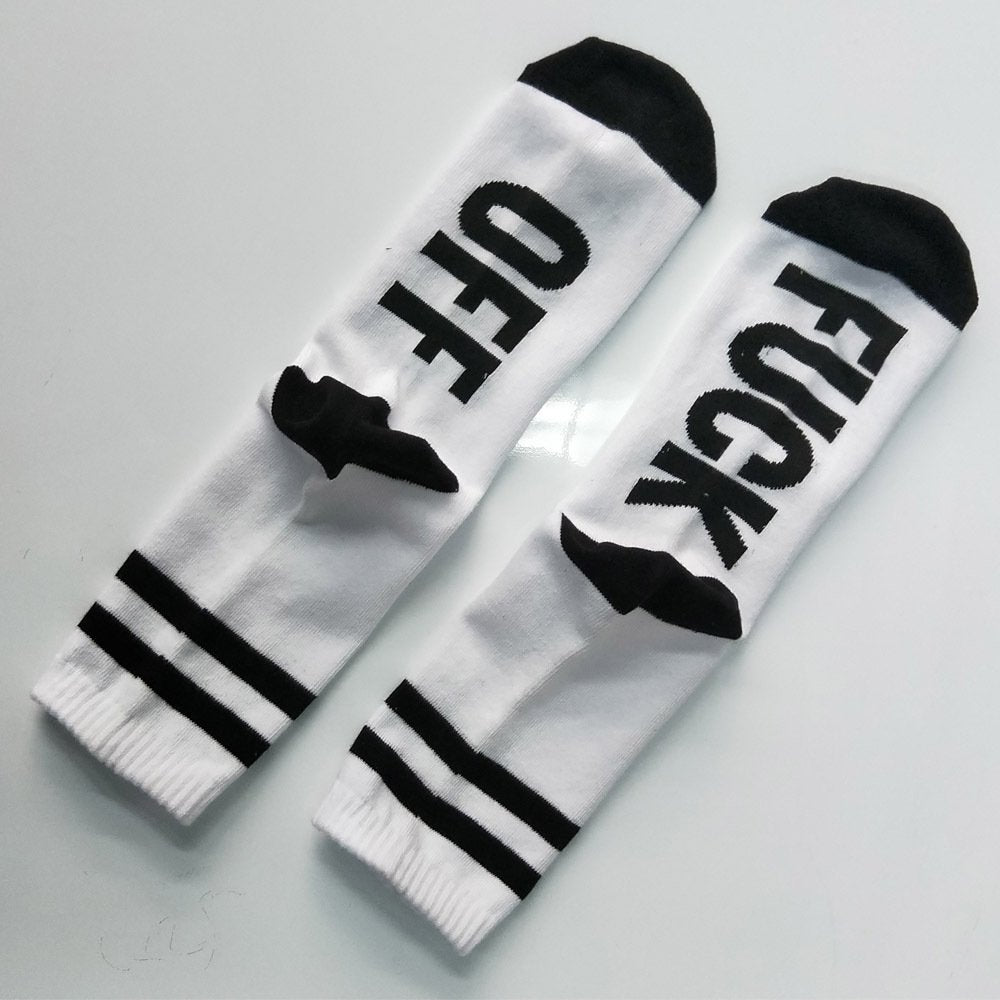 Coshang Fuck Off Socks Funny Funky Novelty Crew Socks For Women Men Teens Dress Tube Stocking Stuffer Christmas Gifts (FUCK OFF Black)