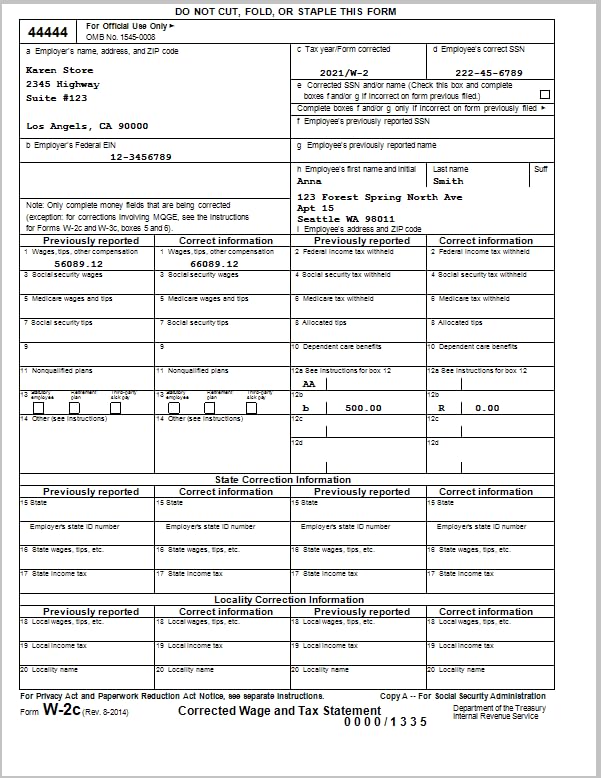 EzW2Correction 2024: Form W-2C, W-3C Software (basic version)