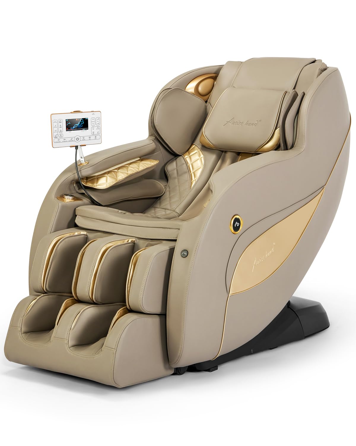 Artist hand Massage Chair Full Body, SL Track Zero Gravity Massage Chair Recliner with 12 Modes, Bluetooth, Body Scan, Foot Roller & Airbags Massage, AI Voice Control (Khaki)