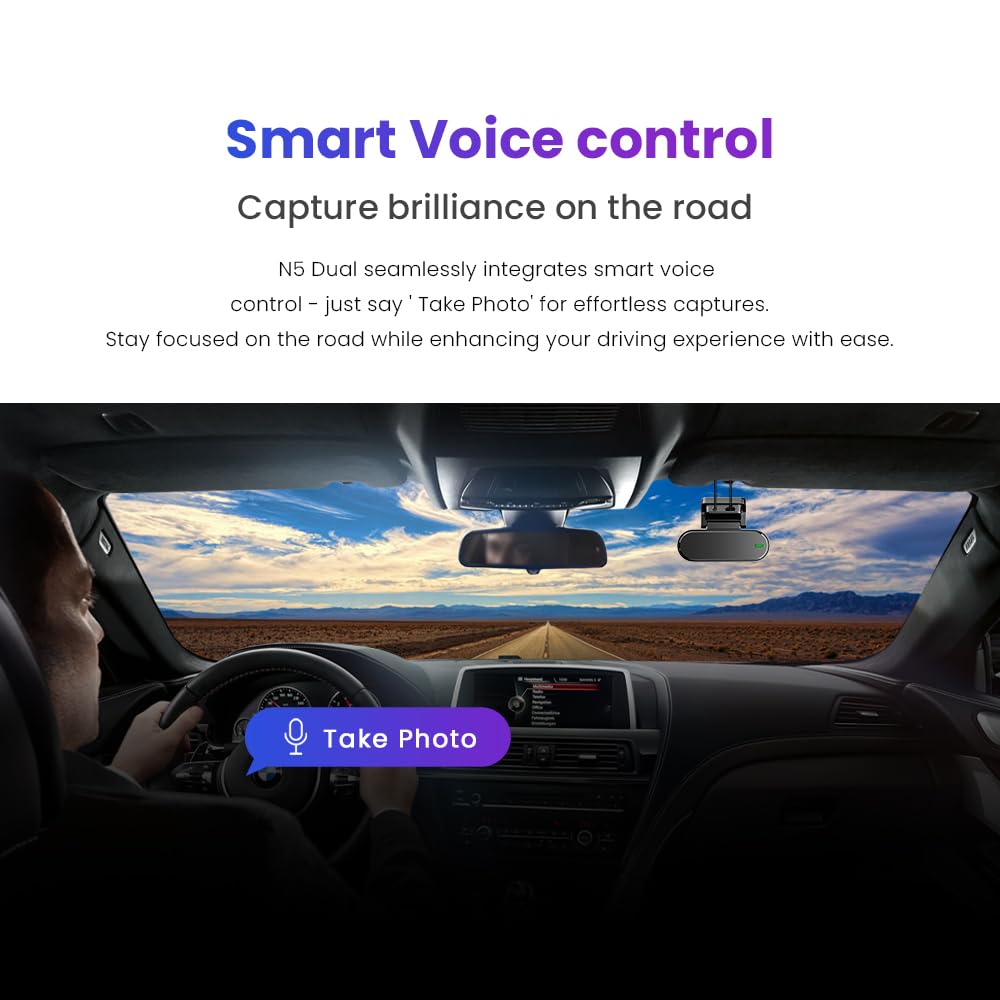 DDPAI 4K Car Dash Cam Front and Rear 2160P+1080P Dashcam Built-in 32G eMMC Voice Control ADAS 5G WiFi GPS G-Sensor with APP Control Night Vision 24 Hours Parking Monitor Support 512GB TF Card, N5 Dual