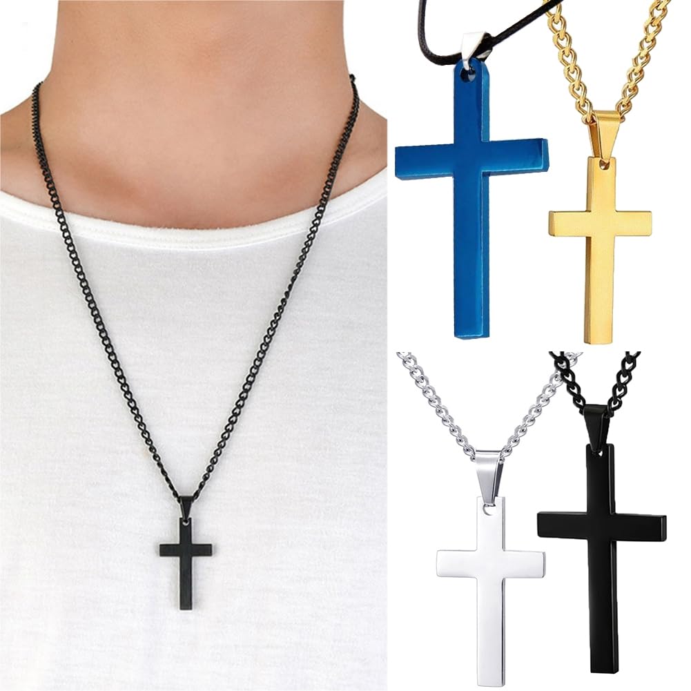 clinmday Fashion Simple Cross Pendant Alloy Necklace Chain Jewelry - Gift Birthday Gift for husband Father Him Black