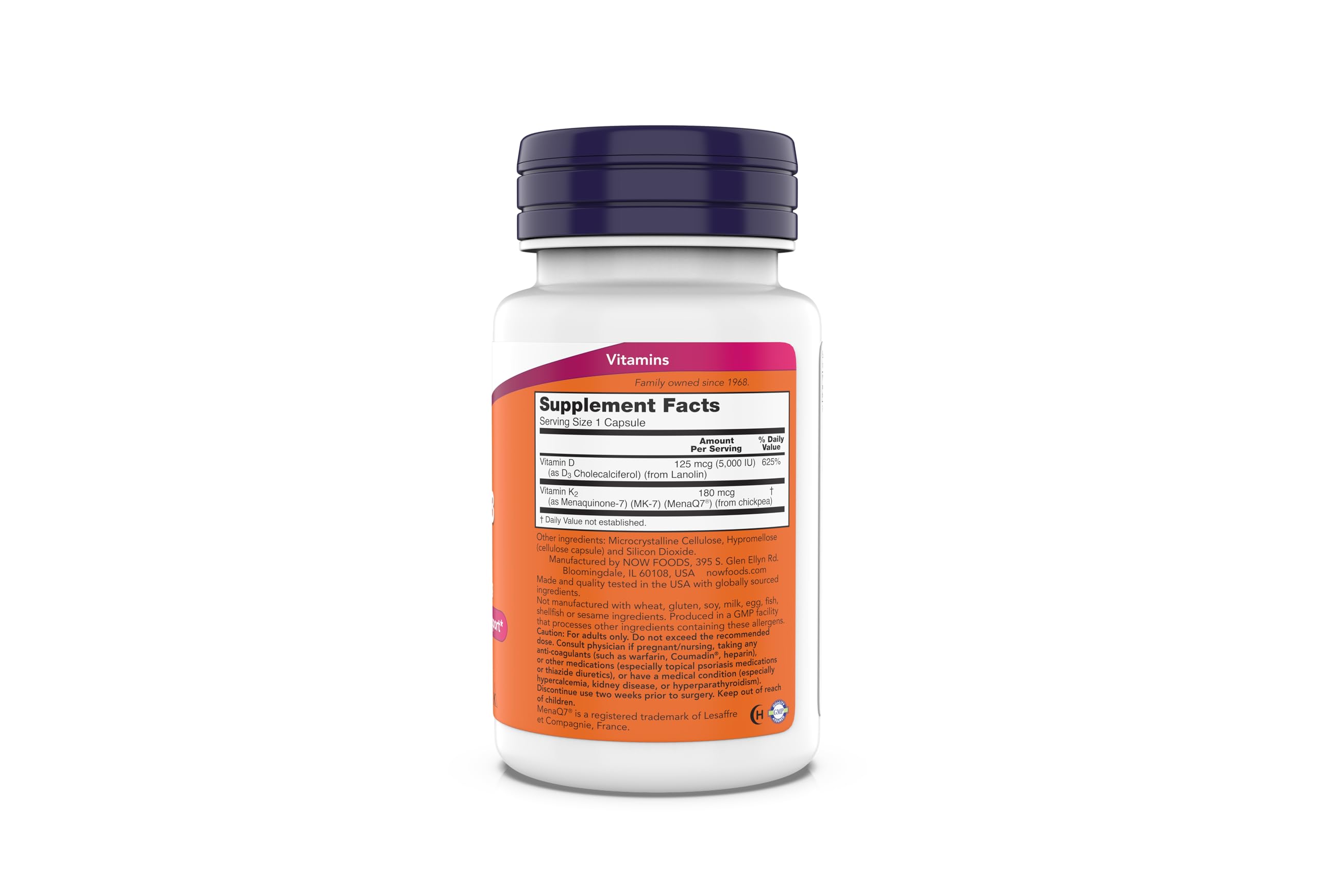 NOW Supplements, Mega D-3 & MK-7, 5000 IU / 180 mcg, Bone & Cardiovascular Support*, Vitamins K-3 & K-2, 180 Capsules