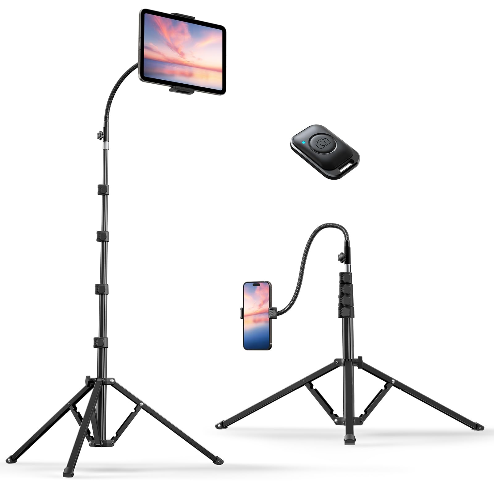 Weilisi 82" Tall Heavy Duty Phone Stand for Recording, Phone Tripod Stand with 15" Adjustable Gooseneck, Overhead Selfie Tripod for iPhone/iPad/Android for Recording/Live Streaming/Watching/Cooking