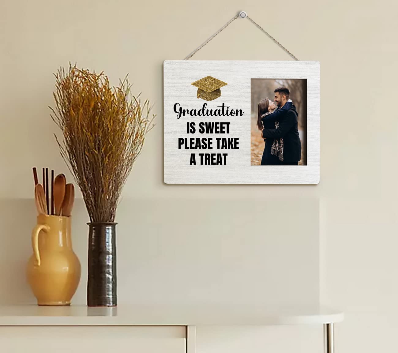 HALUOSI Graduation Is Sweet Please Take A Treat, Graduation Picture Frame, Tabletop Picture Frame Plaque, Rustic Wood Plaque Sign, Graduation Party Ornament, Graduation Gift, Gift for Family & Friend