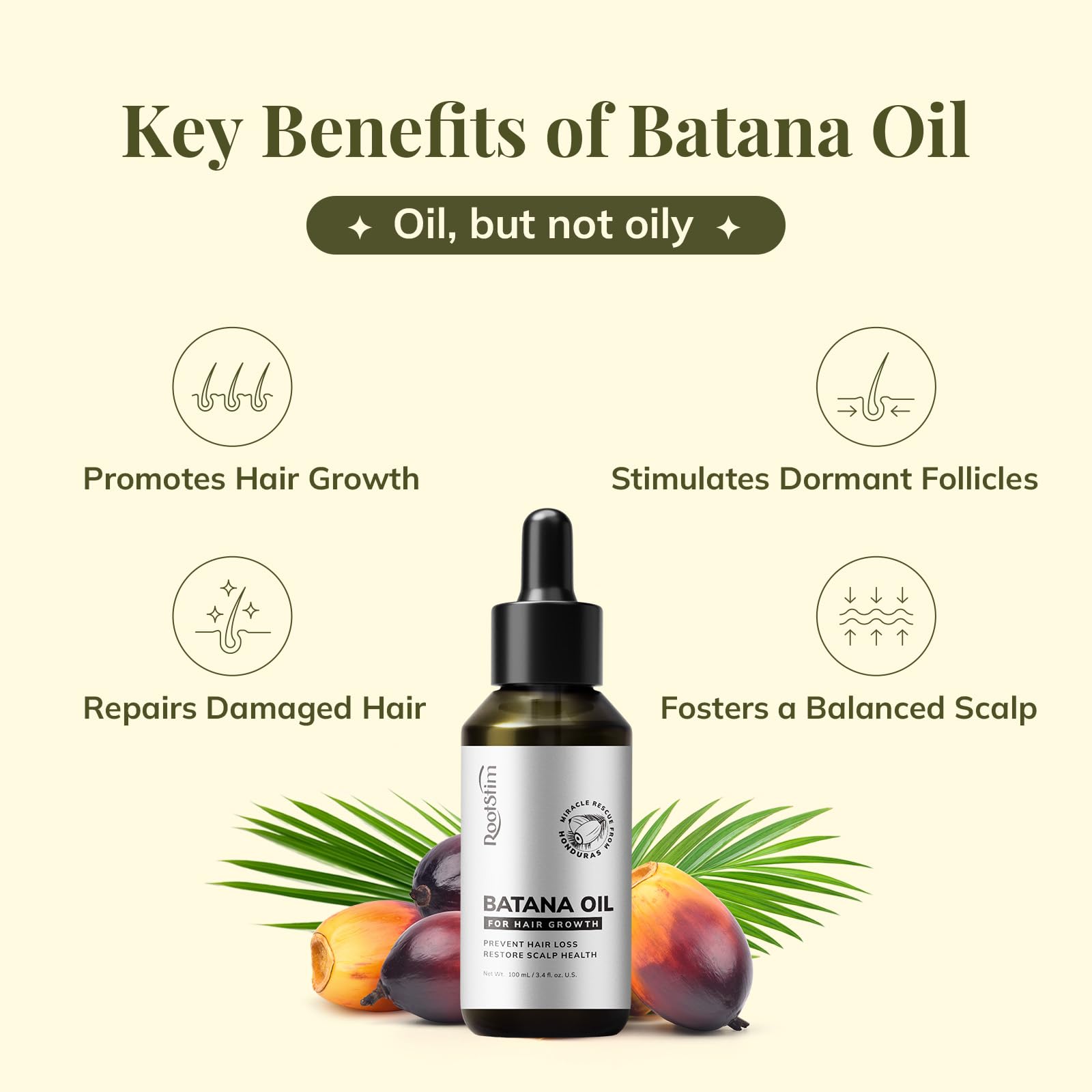 RootStim Raw Batana Oil for Hair Growth - 100% Pure & Natural Hair Growth Oil - Sourced from Honduras by Dr. Sebi Batana Oil for Hair Growth and Thickness for Women and Men