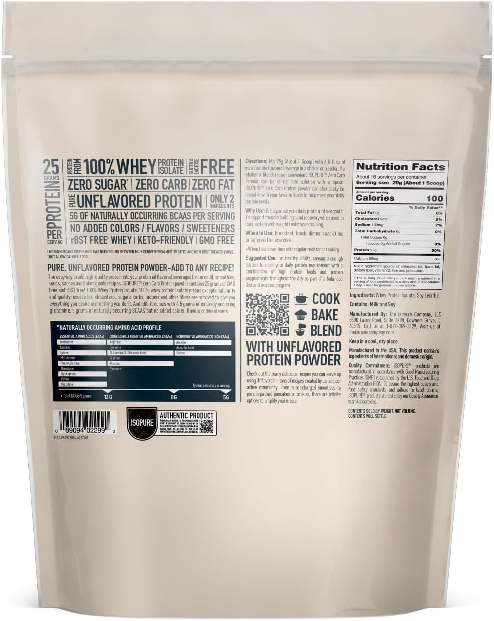 Isopure Unflavored Protein, Whey Isolate, with Vitamin C & Zinc for Immune Support, 25g Protein, Zero Carb & Keto Friendly, 1 Pound (Packaging May Vary)