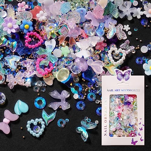Variety 3D Hearts Nail Charms Colorful Assorted Mix Valentine Day Hearts Nail Charms Mixed Resin Rhinestones Gold Silver Balls Heart Rivets for Manicure DIY Crafts Accessories