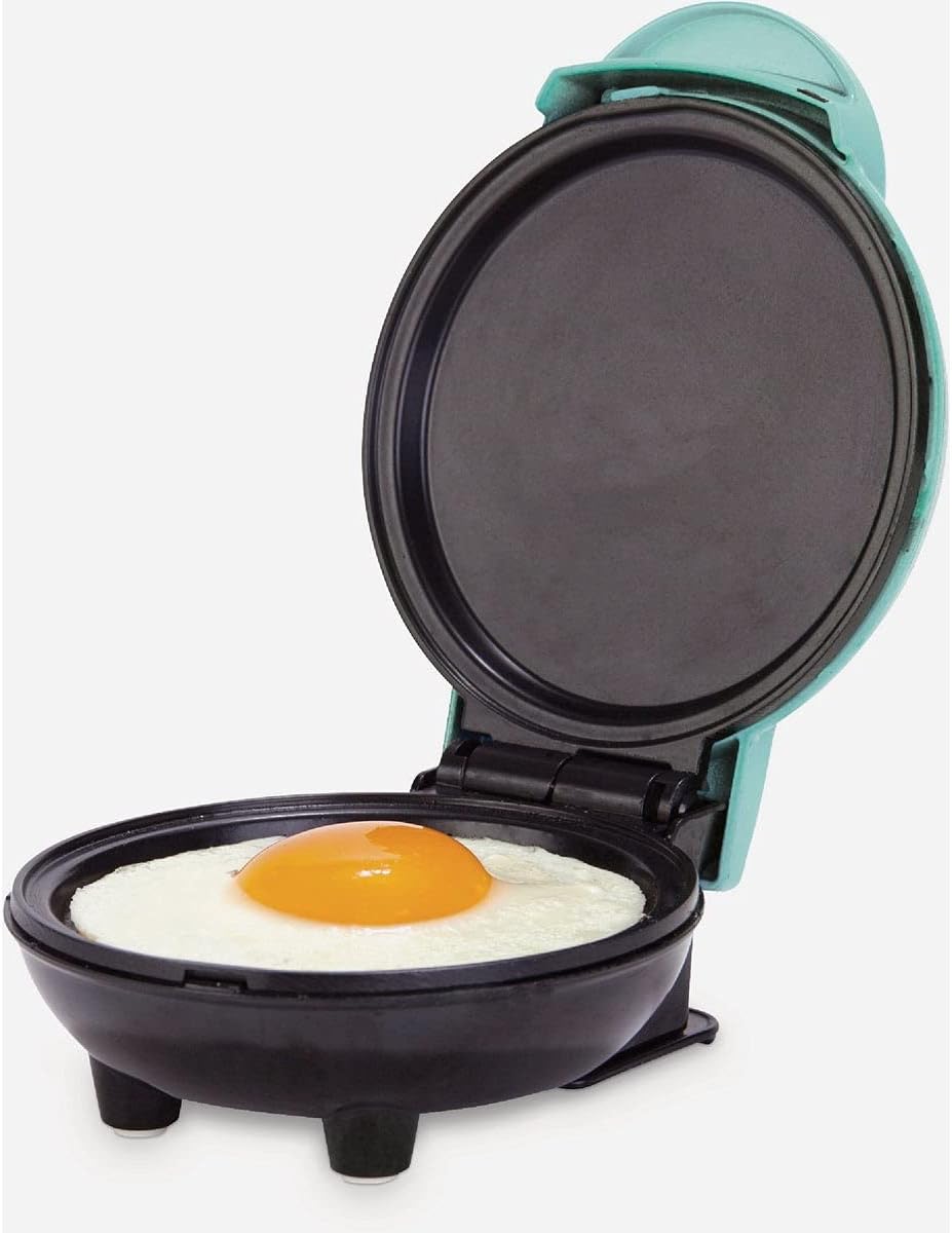 DASH Mini Maker Electric Round Griddle for Individual Pancakes, Cookies, Eggs & other on the go Breakfast, Lunch & Snacks with Indicator Light + Included Recipe Book - Aqua,4 Inch