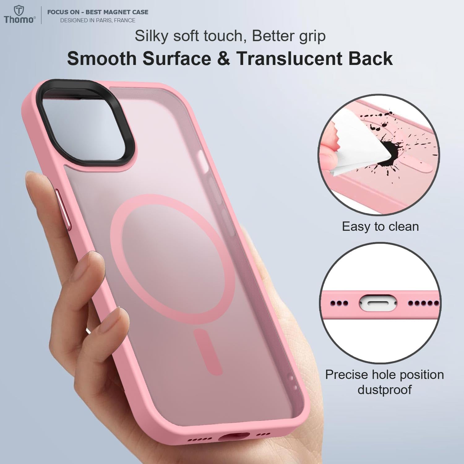 Thomo Strong Magnetic for iPhone 13 Case & iPhone 14 Case [Compatible with Magsafe] [10FT Drop Resistant] Matte Skin Feeling Back, Aluminum Alloy Keys Phone Case iPhone 13/14, Pink