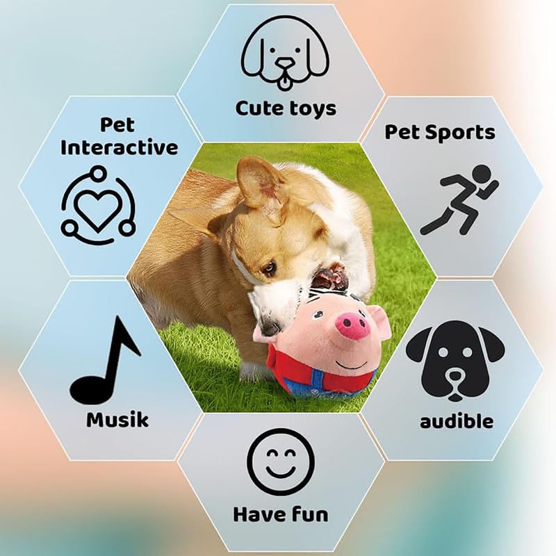 Active Moving Pet Plush Toy, 2024 New Squeaky Moving Dog Ball Toy Interactive Dog Puppy Toys Washable Cartoon Pig Plush Sound Electronic Dog Toy Shake Bounce Boredom Talking Toys (Blue+Red, 2Pcs Pig)