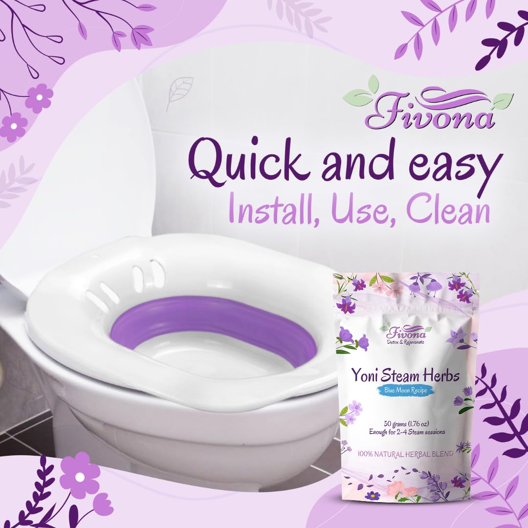 Fivona 2-in-1 Yoni Steaming Kit Over The Toilet Seat with V Steam Herbs Blue Moon Recipe for Detox, Cleansing, PH Balance and Odor Control