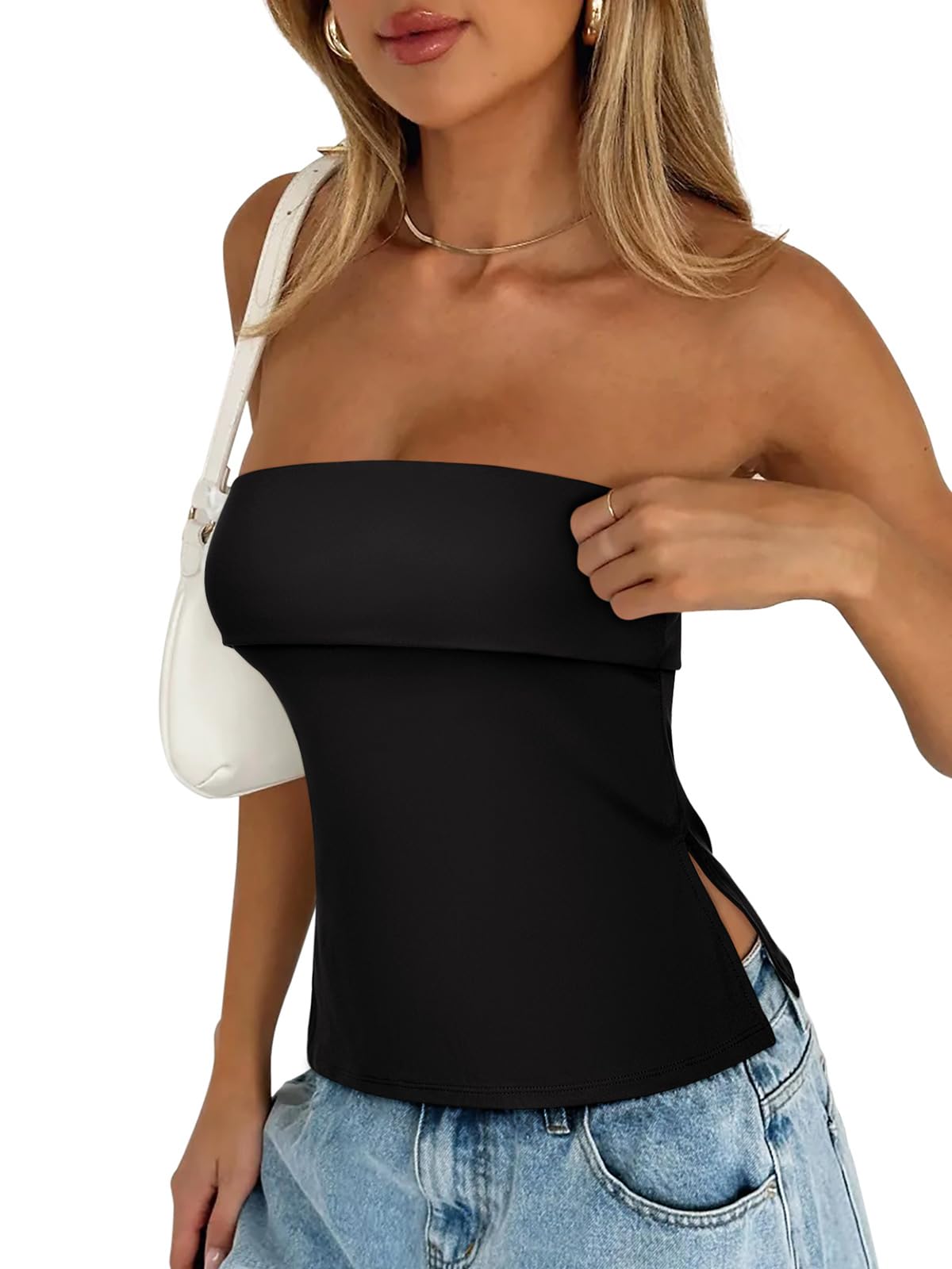 REORIA Butsmooth® Black Strapless Tube Top Women Double Lined Night Out Summer Clothes