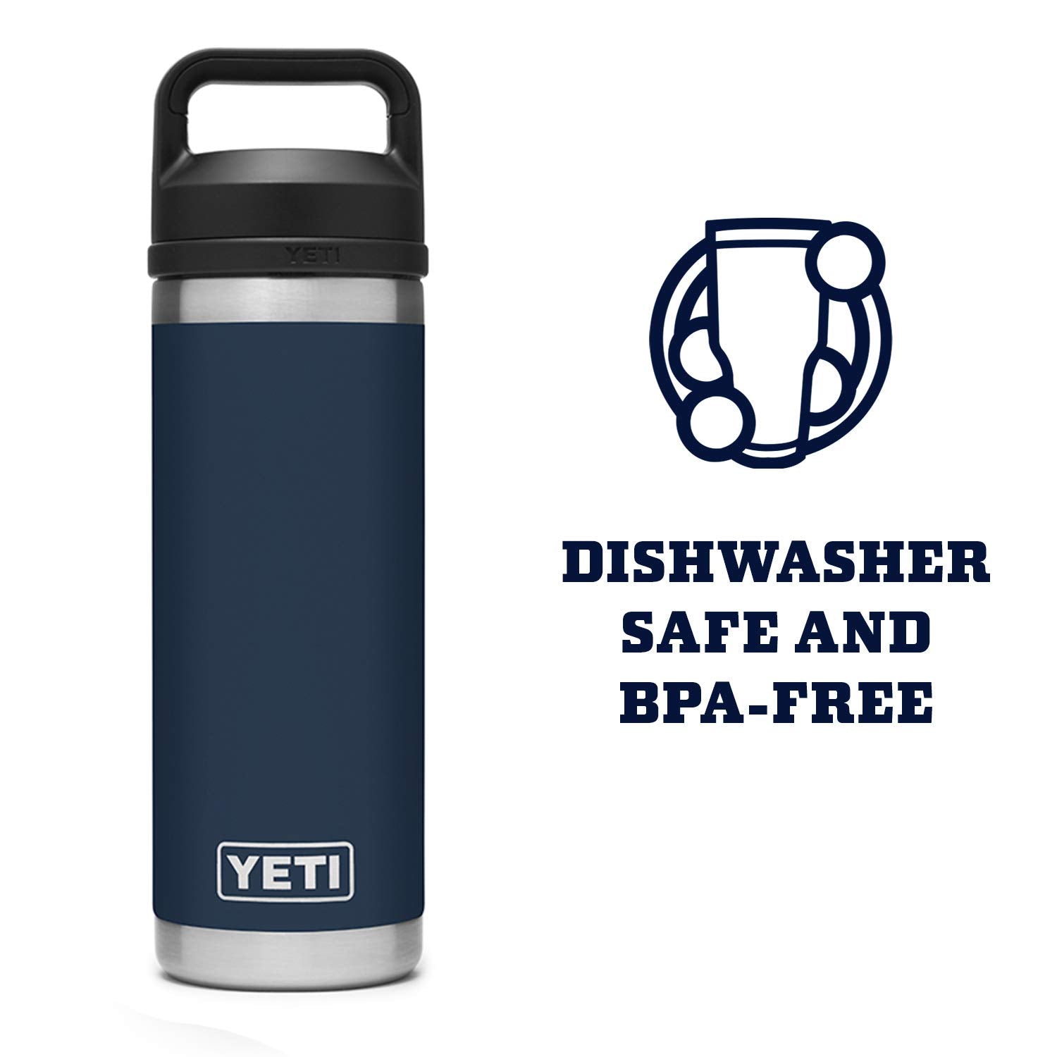 YETI Rambler 18 oz Bottle, Vacuum Insulated, Stainless Steel with Chug Cap, Navy