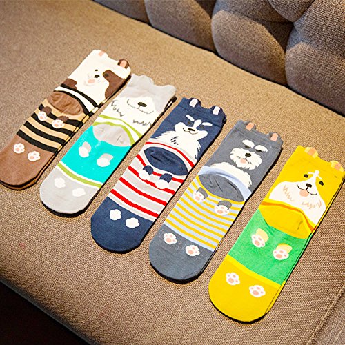 Chalier 5 Pairs Womens Cute Animal Socks Colorful Funny Casual Cotton Crew Socks, Style 05, One Size