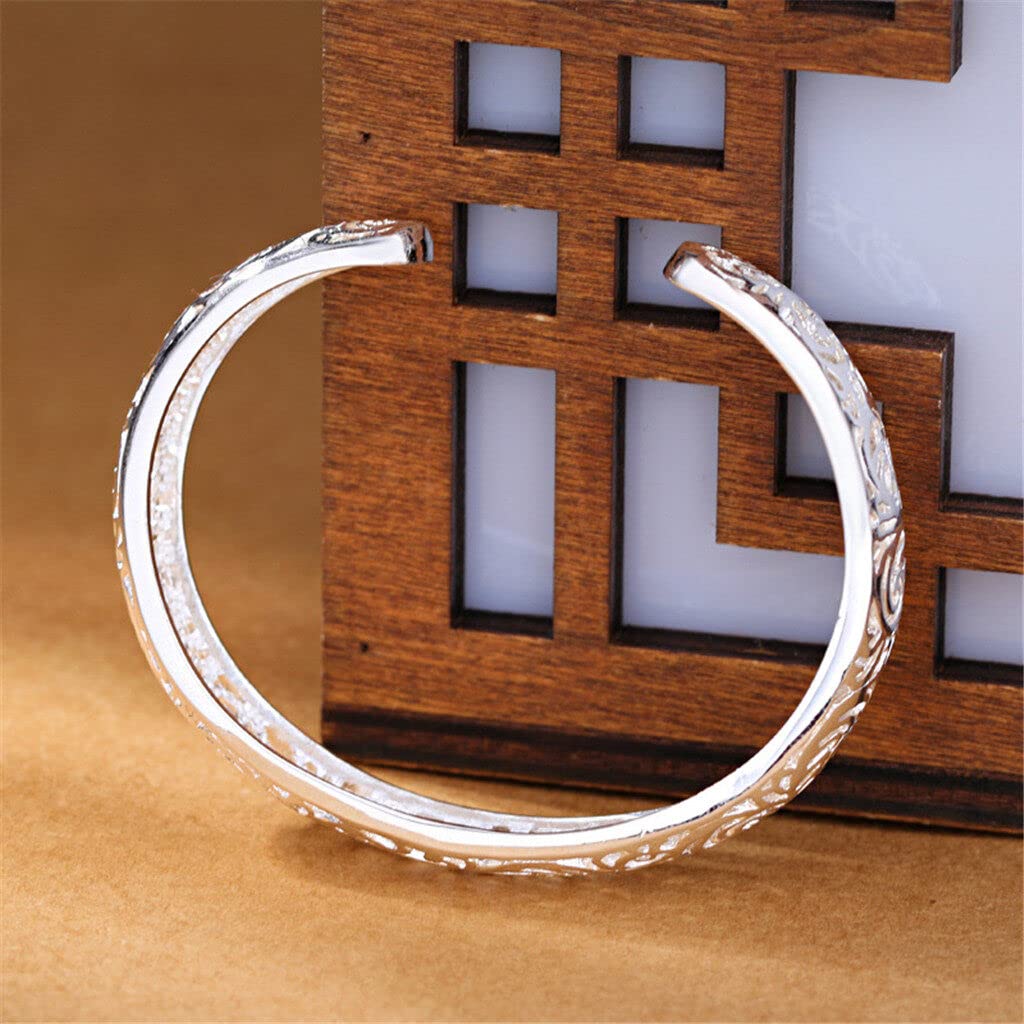 Bracelets, Women's 925 Sterling Silver Bezel Hollow Cuff Bangle Open Bracelet Jewelry Gift Durability and Attraction