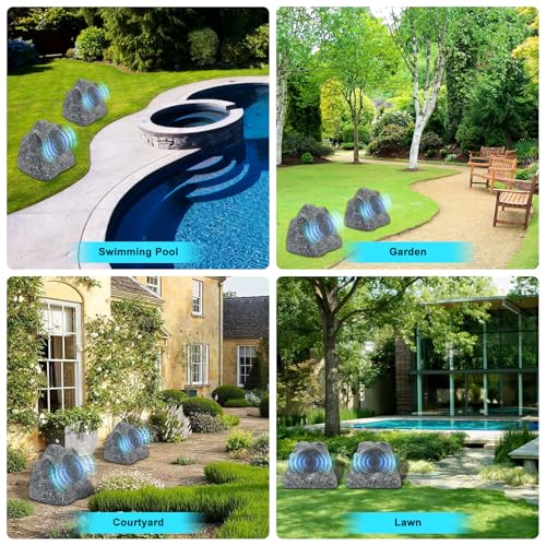 Herdio 6.5" Outdoor Rock Bluetooth Speakers Waterproof 400 Watt Resin Material All Weather for Deck Pool Backyard Patio Garden BBQ (1 Pair)