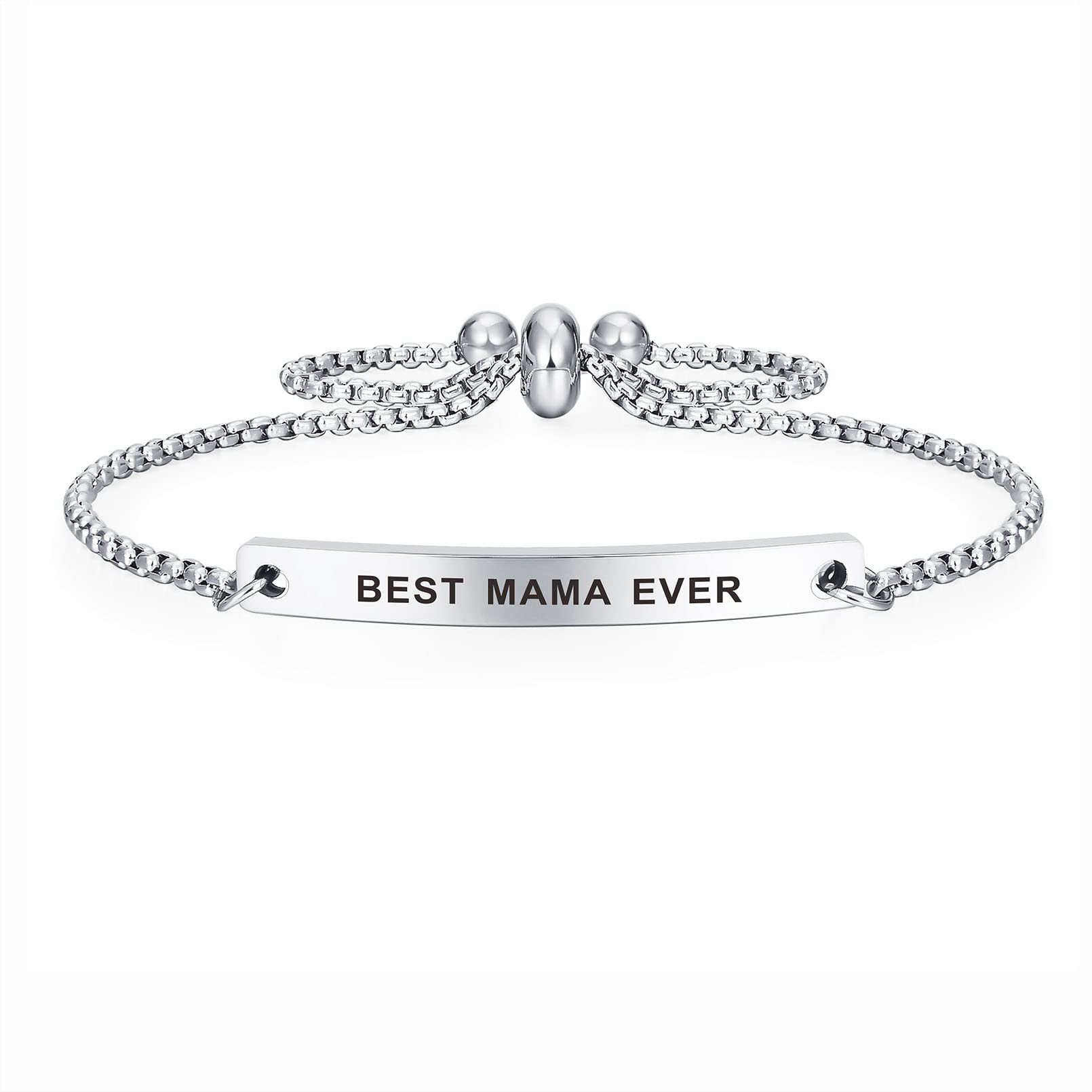 SOUSYOKYO Mama Mama Bracelet, Best Mama Ever Gifts for Women, Steel Bracelet Jewelry for Mama as Birthday Mother's Day Gifts, Love Mama Present Stuff