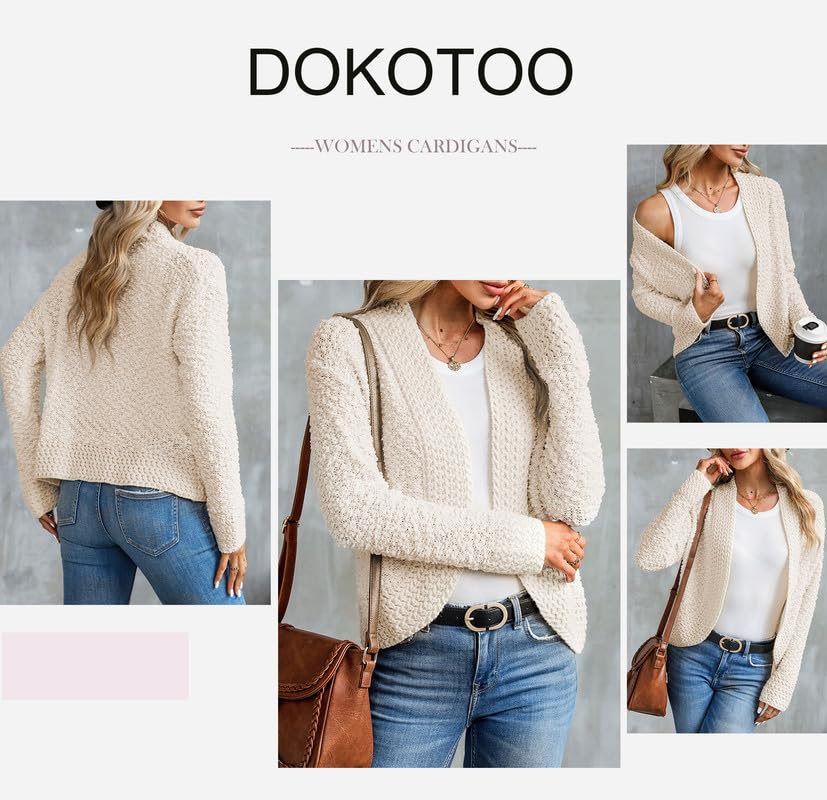 Dokotoo Womens Sweaters 2024 Fashion Oversized Loose Casual Fall Autumn Thick Long Sleeve Open Front Long Cable Knit Cardigans Sweater for Women Winter Popcorn Outerwear Coat Deep Blue Medium