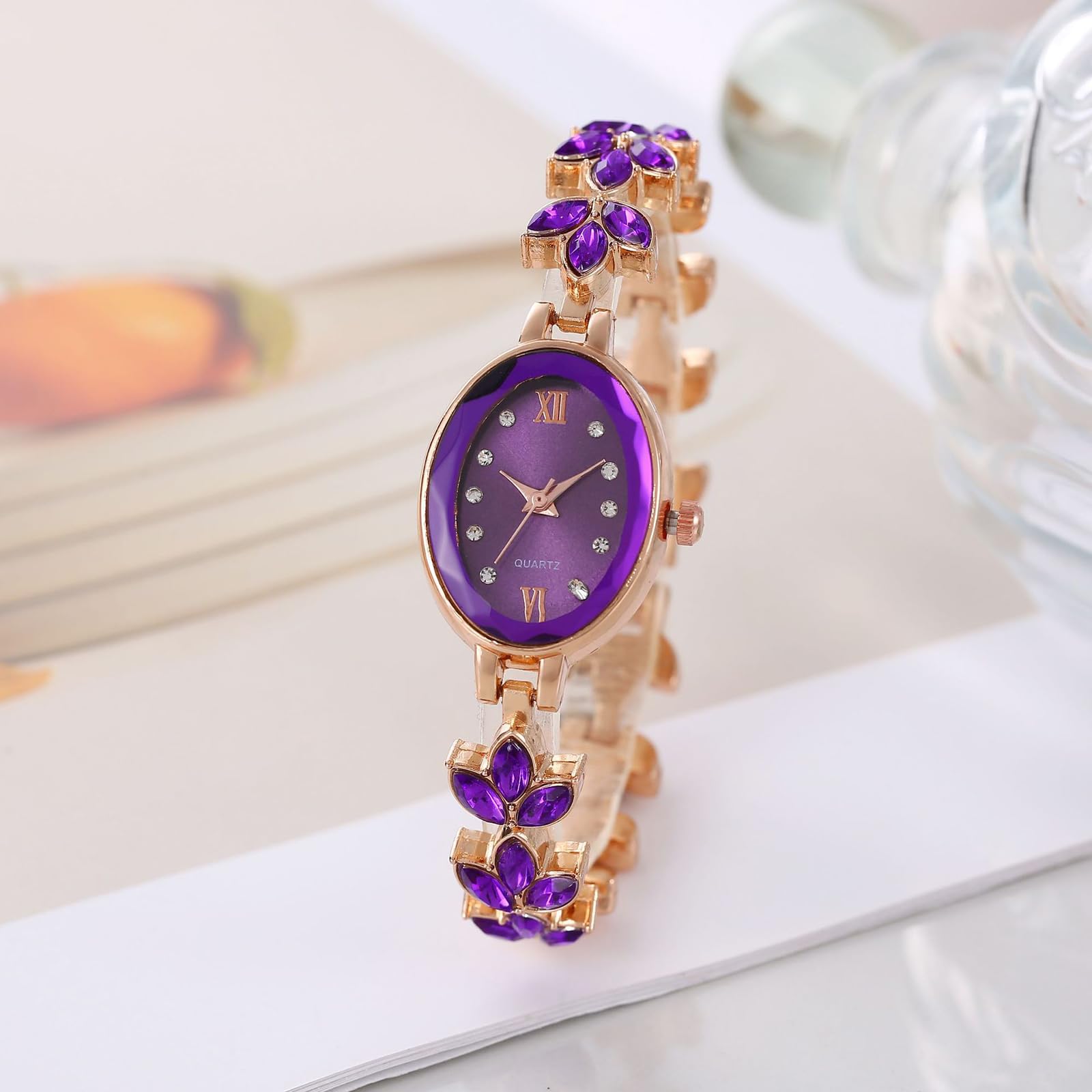 BESTKANG Women's Watch Luxury Petal Casual Bracelet Watch Simulated Quartz Watches for Women (Purple)
