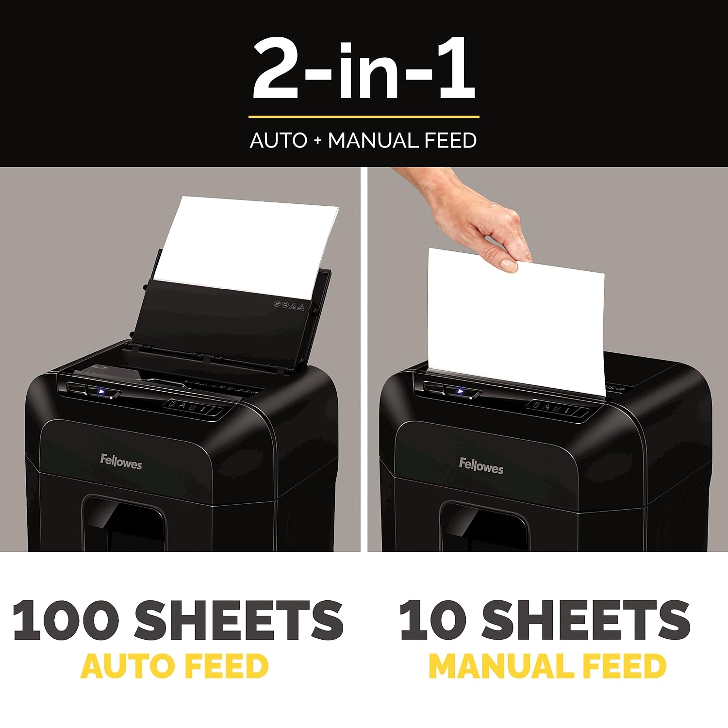 Fellowes AutoMax 100MA 100-Sheet Micro-Cut Autofeed 2-in-1 Paper Shredder for Office/Small Office