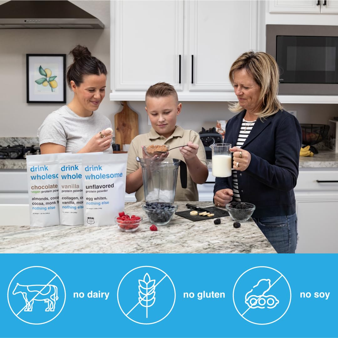 drink wholesome Chocolate Egg White Protein Powder | for Sensitive Stomachs | Gut Friendly | Dairy & Lactose Free | No Artificial Sweeteners | Carnivore & Paleo | Safe for Kids & Seniors