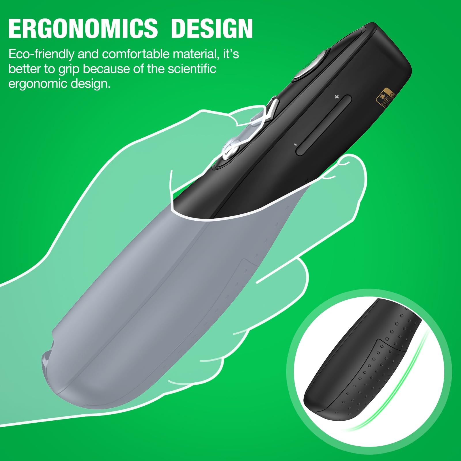 3-in-1 USB Type C Presentation Clicker Wireless Presenter Remote with Green Light for PowerPoint, Powerpoint Clicker with Volume Control PowerPoint Slide Advancer for Mac, Computer, Laptop