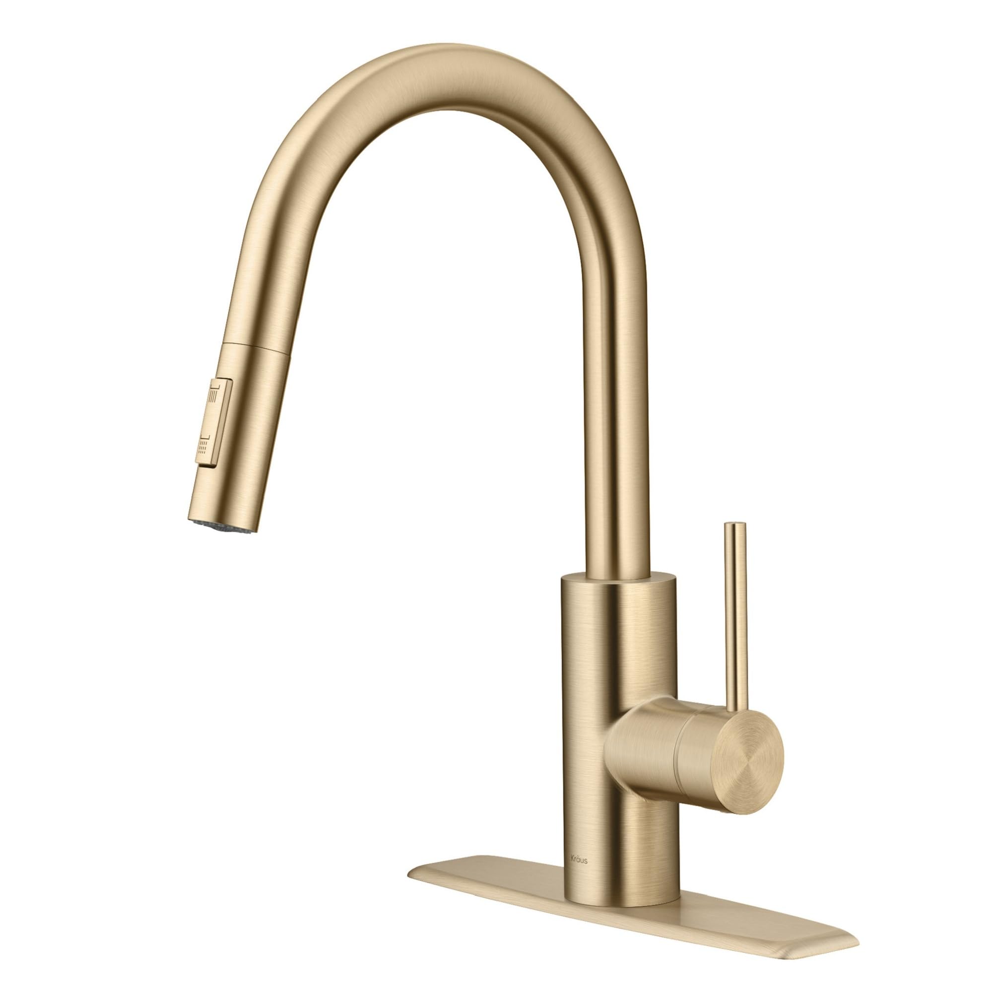 KRAUS Oletto Single Handle Pull Down Kitchen Faucet with QuickDock Top Mount Installation Assembly in Spot Free Antique Champagne Bronze, KPF-2620SFACB