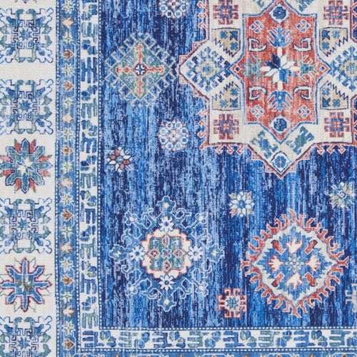 Nourison Fulton Medallion Blue 1'10" x 5' Area -Rug, Easy -Cleaning, Non Shedding, Bed Room, Living Room, Dining Room, Kitchen (2x5)