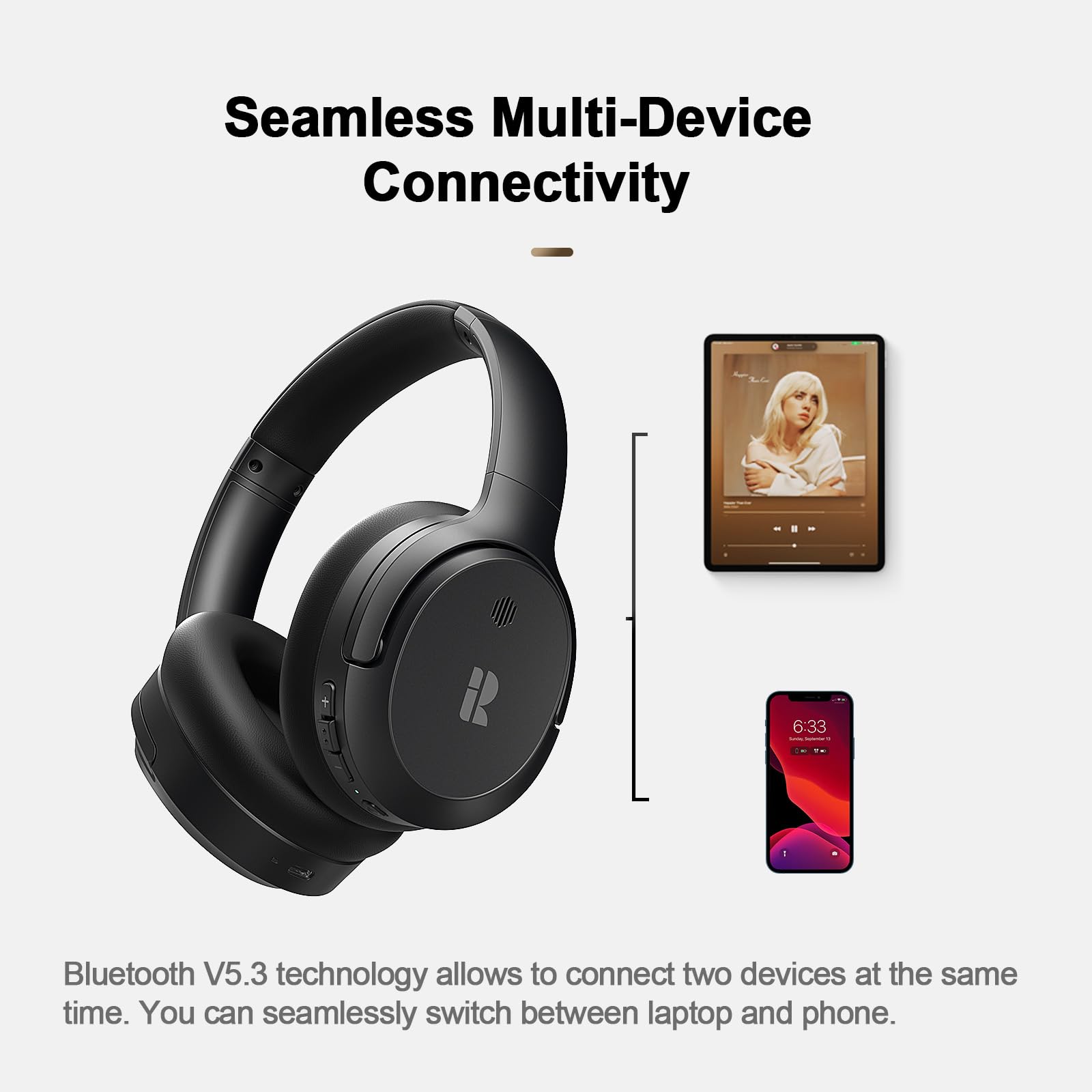 Bluetooth Headphones, Hybrid Active Noise Cancelling Wireless Headphones Over Ear with Microphone, 140H Playtime, Transparency Mode, Deep Bass, Clear Calls, Comfort fit for Travel, Home Office