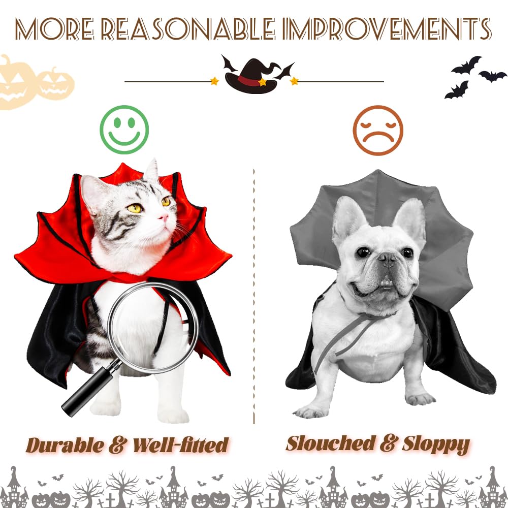 Cat Halloween Costume,Vampire Bat Wings Cape for Pets, Small Dog Halloween Costumes for Trick-or-Treating, Cosplay, Parties & Photo Shoots (Red)