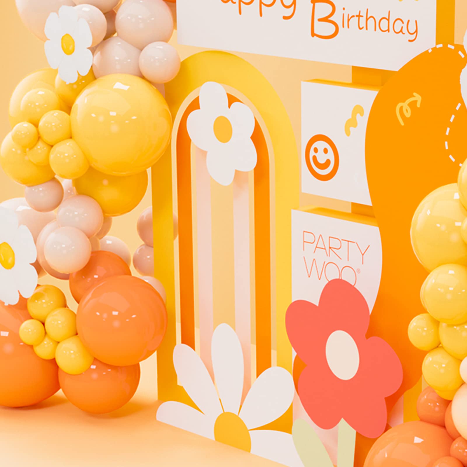 PartyWoo 140 Pcs Daisy Balloon Garland - Orange, Yellow, Apricot, Sand White, White for Arch, Birthday, Baby Shower, Wedding Decorations