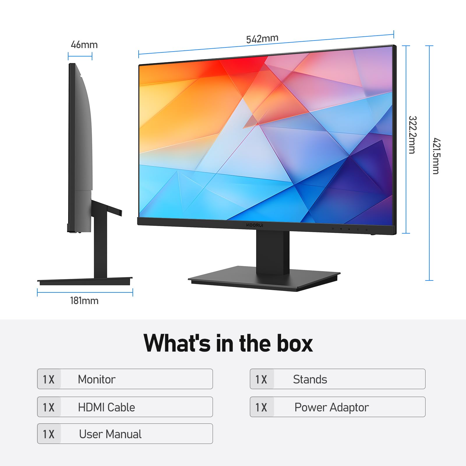 KOORUI 24 Inch Computer Gaming Monitor FHD 1920 x 1080p 100Hz, Built-in Speakers, Ultra-Slim Bezels, 75 x 75 mm VESA Mountable, Adjustable Tilt, HDMI, VGA, 3 Year Warranty, Black