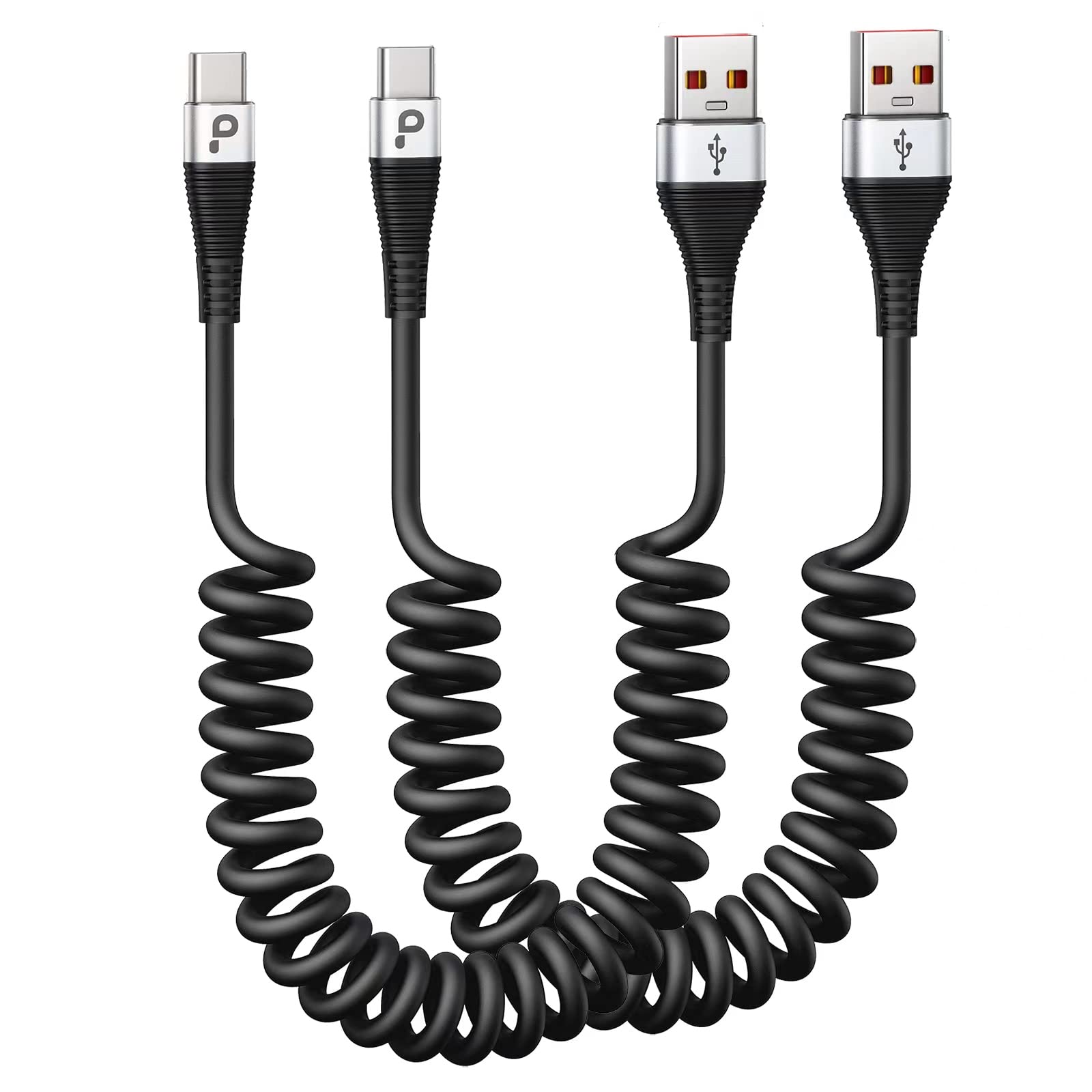 USB C Cable Fast Charging, 2Pack 3ft Coiled USB A to Type C Charge Cord for Car, USB-C Charging Cable Compatible with iPhone 16/15/Samsung Galaxy S20 S10 S9 S8 Plus Note 10 9 8 and More USB C Devices