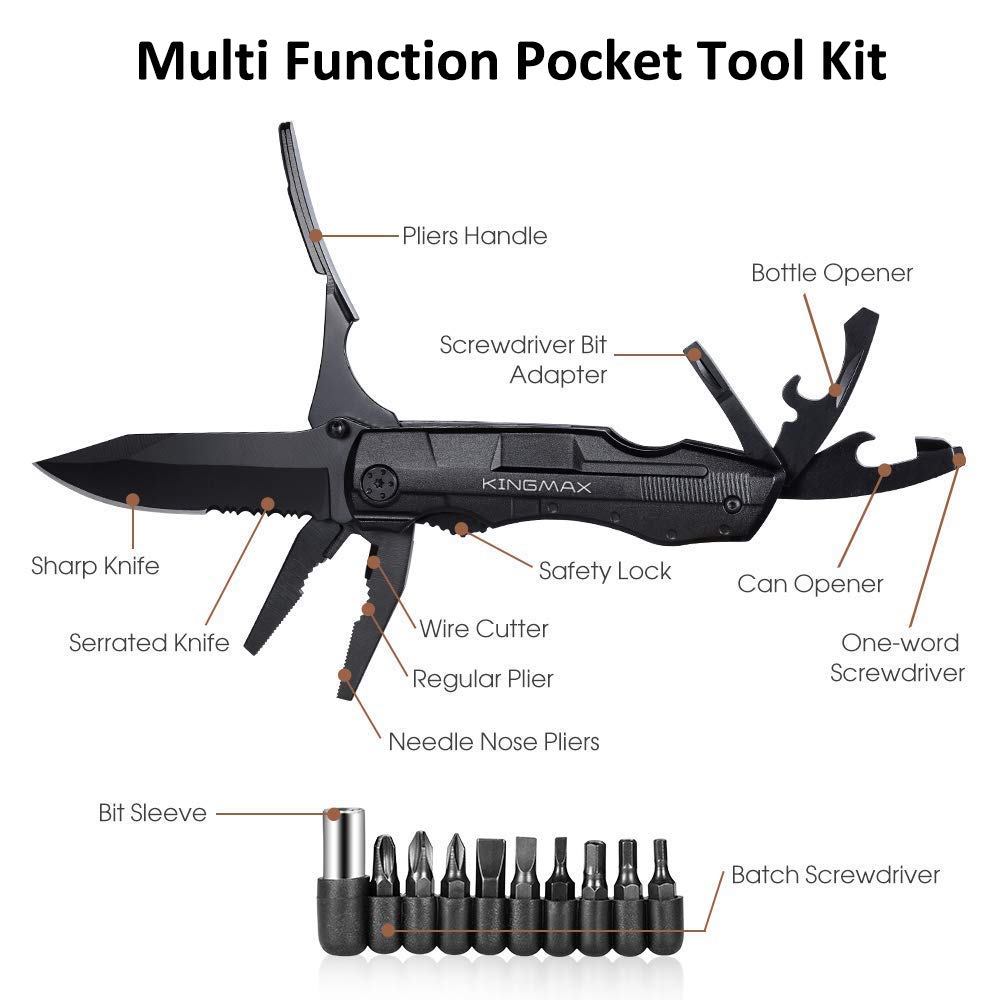 KINGMAX Pocket Knife,Multitool Tactical Knife with Blade,Saw, Plier, Screwdriver, Bottle Opener,Folding Knife Built with Full Stainless Steel,Perfect Tool for Men,Camping,Emergency,Outdoor,Daily Use.