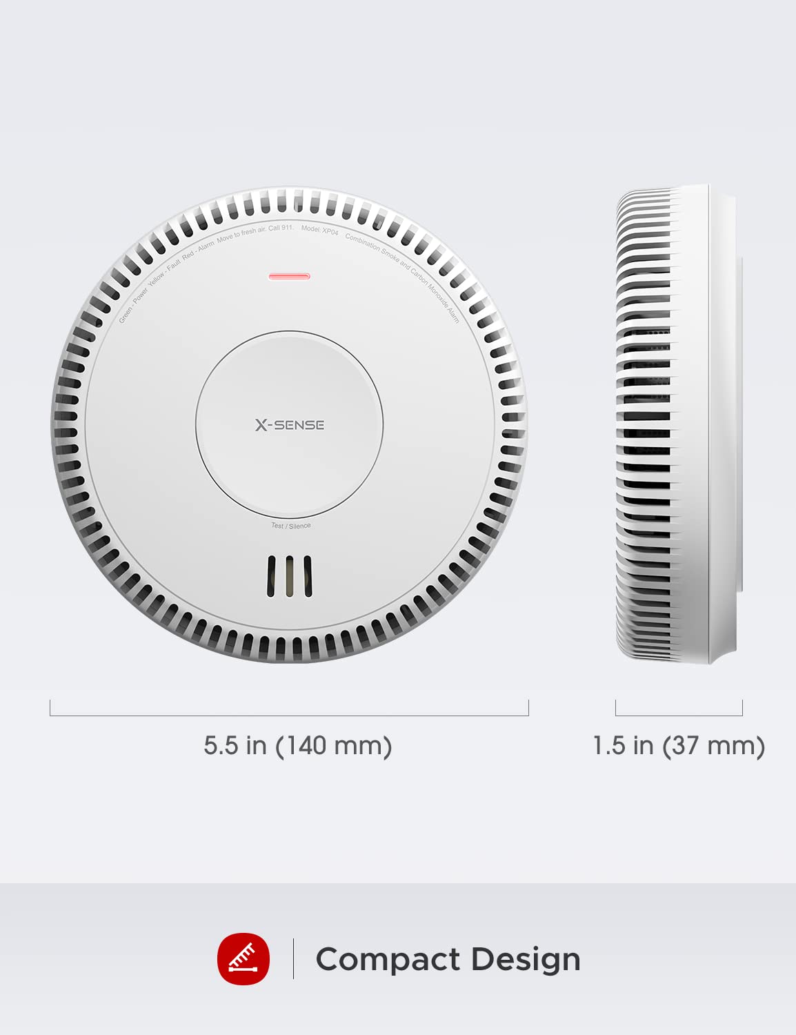 X-Sense Hardwired Combination Smoke and Carbon Monoxide Detector, Hardwired Interconnected Smoke and CO Detector Alarm with Replaceable Battery Backup, XP04, 1-Pack