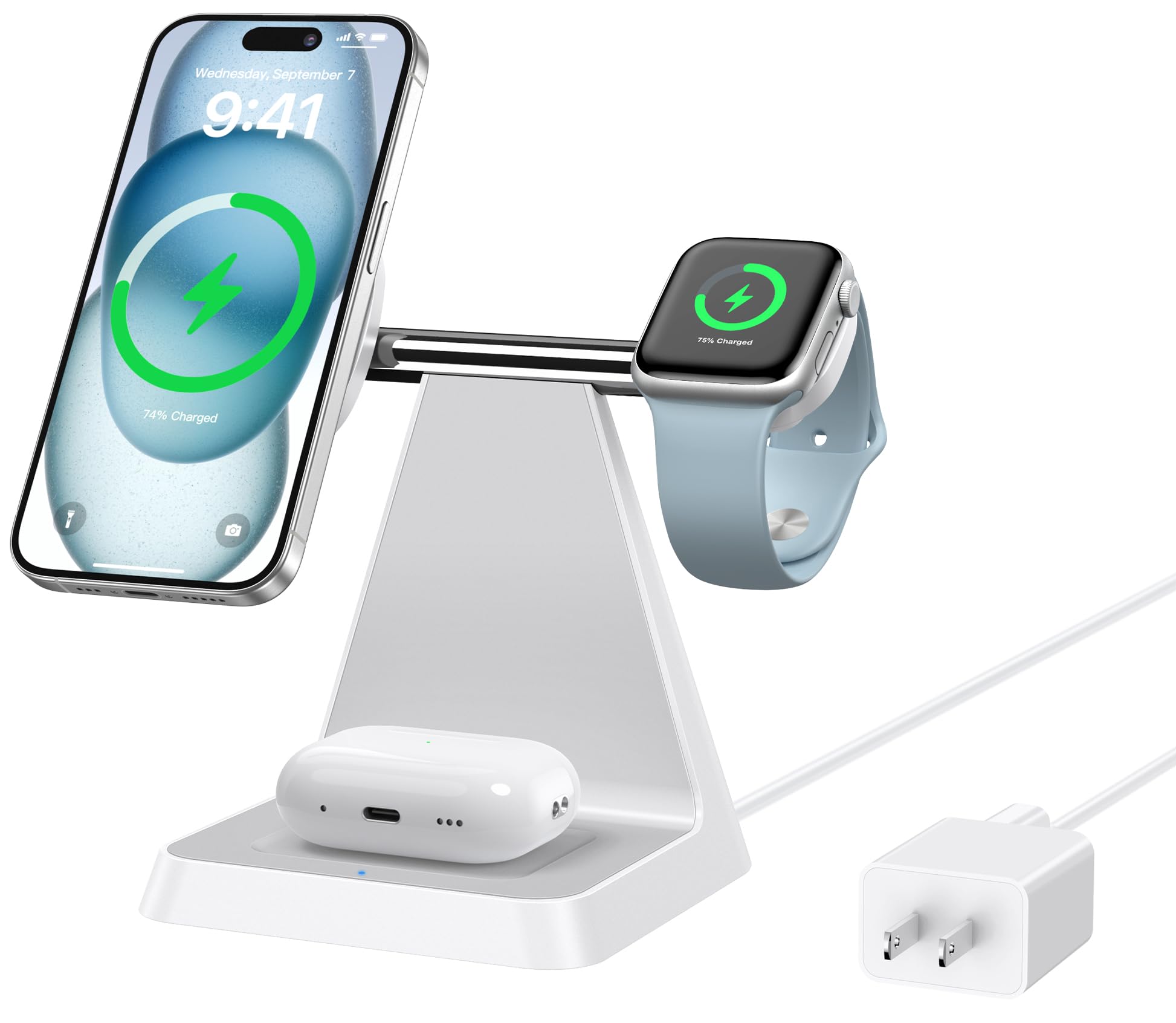 Magnetic Wireless Charger for iPhone - 3 in 1 Mag-Safe Charging Station for Multiple Devices Apple - Charger Stand Dock for Apple Watch iPhone 16 15 14 13 12 Pro Max Plus Airpods